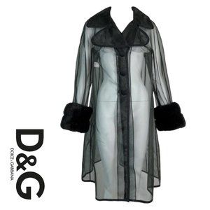 Dolce & Gabbana S/S 1995 Sheer Black 1950's Style A-Line Faux Fur Jacket